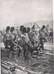 Sir John Moore transporté du champ de bataille, illustration tirée de British Battles on Land and Sea, publié par Cassell, Londres, vers 1910